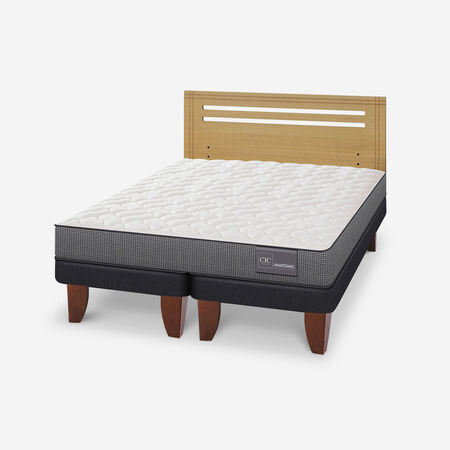 Cama Europea 2 Plazas Anatomic Base Dividida + Respaldo Múnich Mostaza