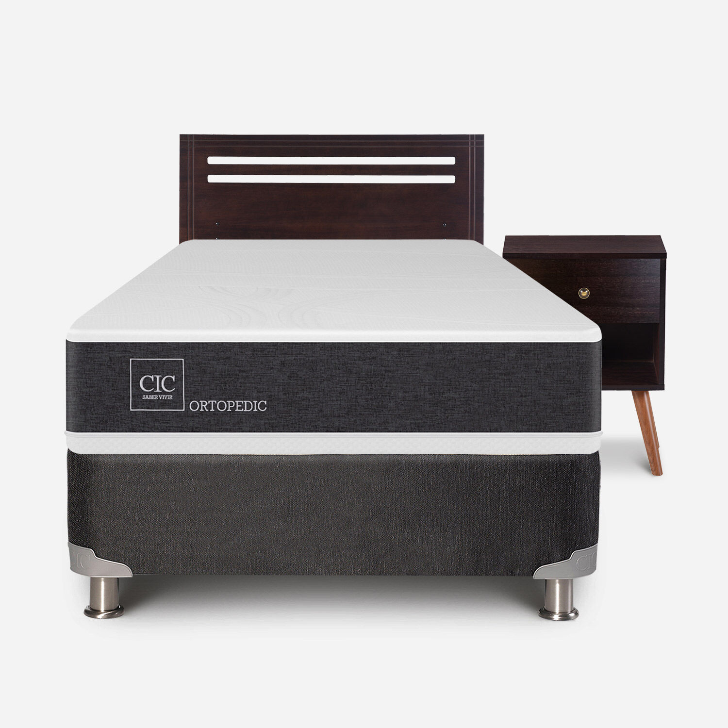 Box Spring 1,5 Plazas Ortopedic 5 Zonas + Set M&uacute;nich Chocolate