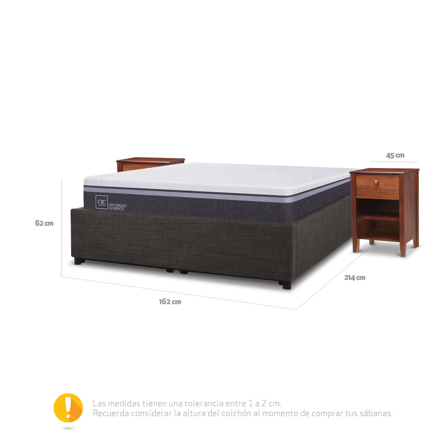 Cama Space Box 2 Plazas Ortopedic Advance + Velador Torino Caramel
