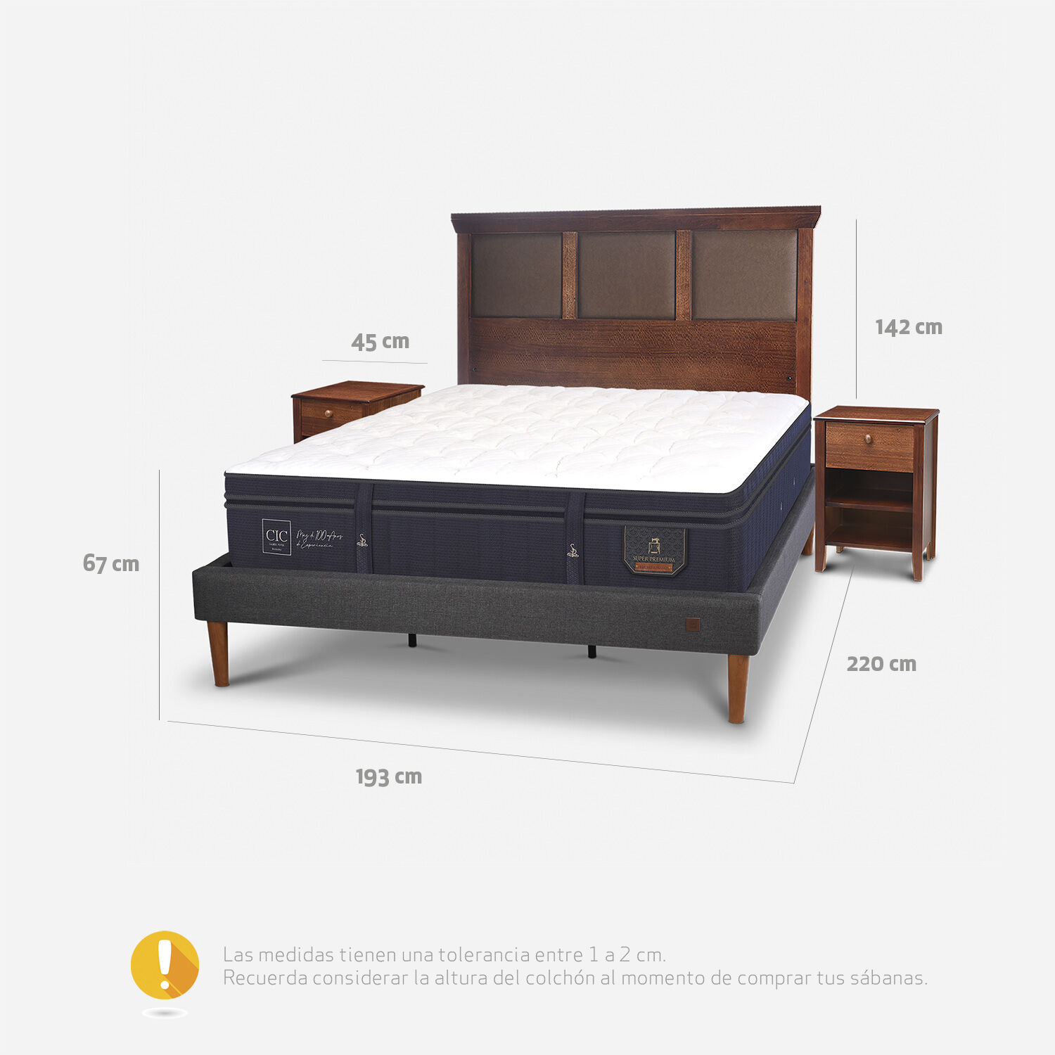 Cama Europea Curve King Super Premium + Set Torino Caramel