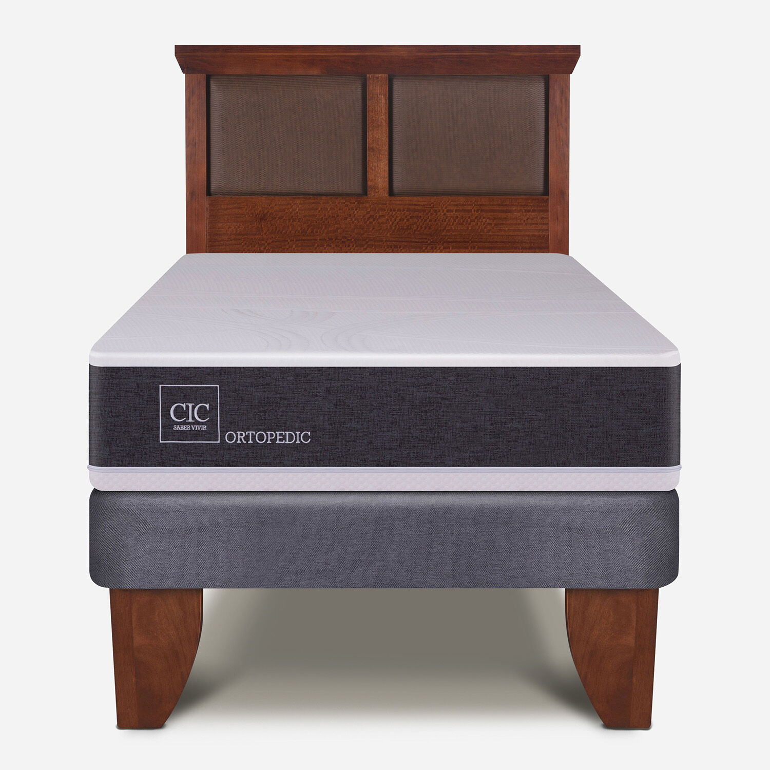 Cama Europea 1,5 Plazas Ortopedic + Respaldo Torino Caramel