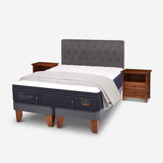 Cama Europea King Super Premium + Set Kaveri + Plumón 100% Pluma de Ganso