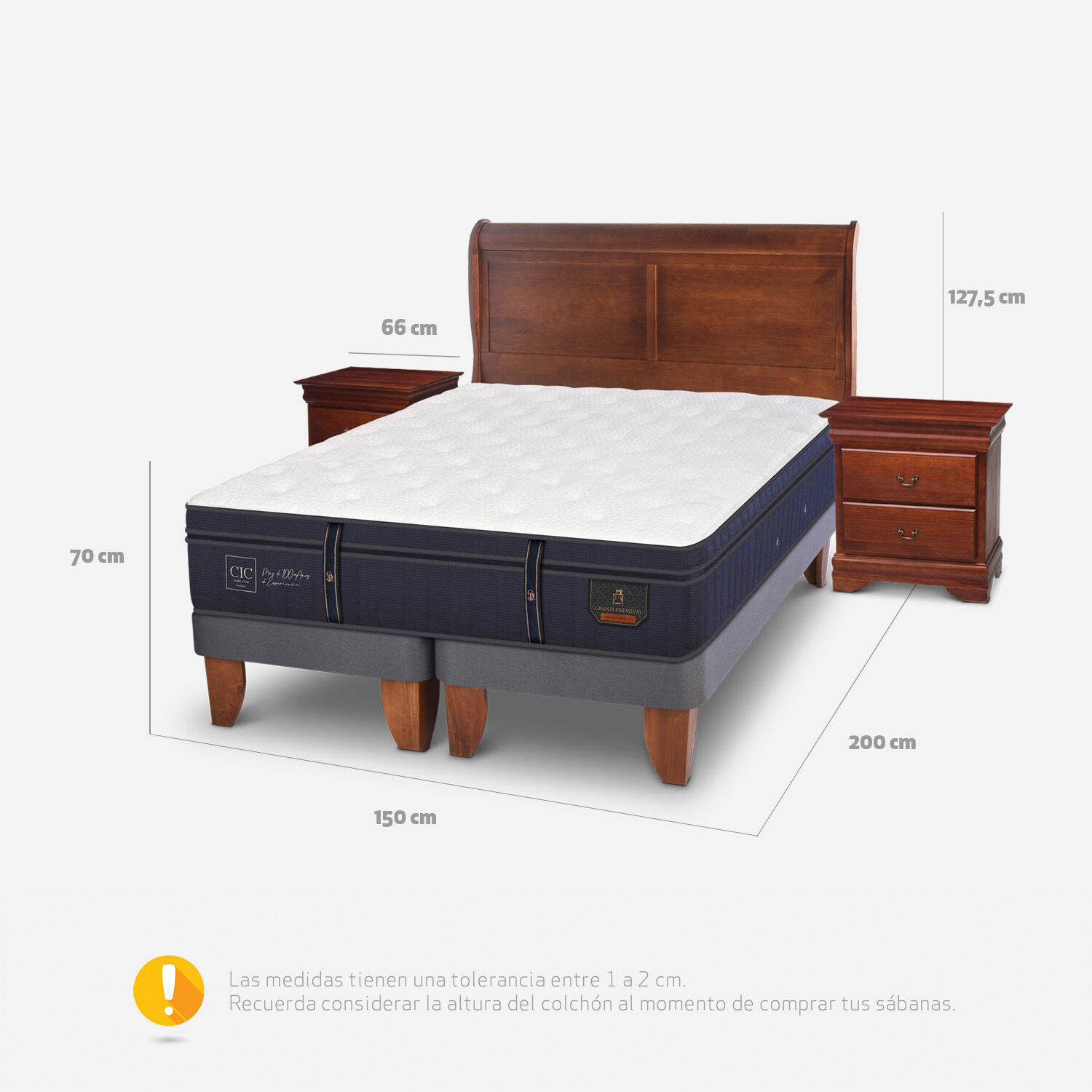 Cama Europea 2 Plazas Grand Premium Base Dividida + Set Miró Caramel