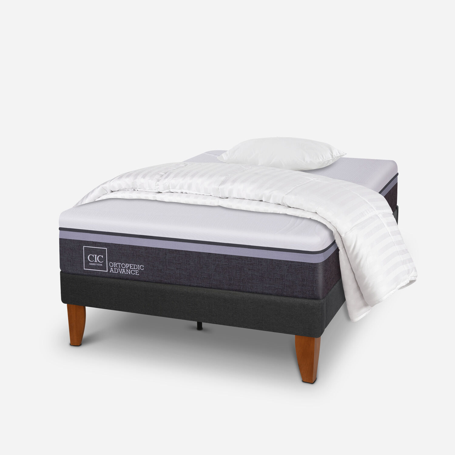 Cama Europea Curve 1,5 Plazas Ortopedic Advance + Almohada + Plum&oacute;n