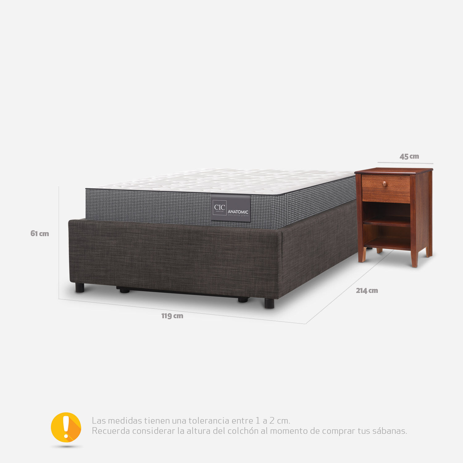 Cama Space Box 1,5 Plazas Anatomic + Velador Torino Caramel 