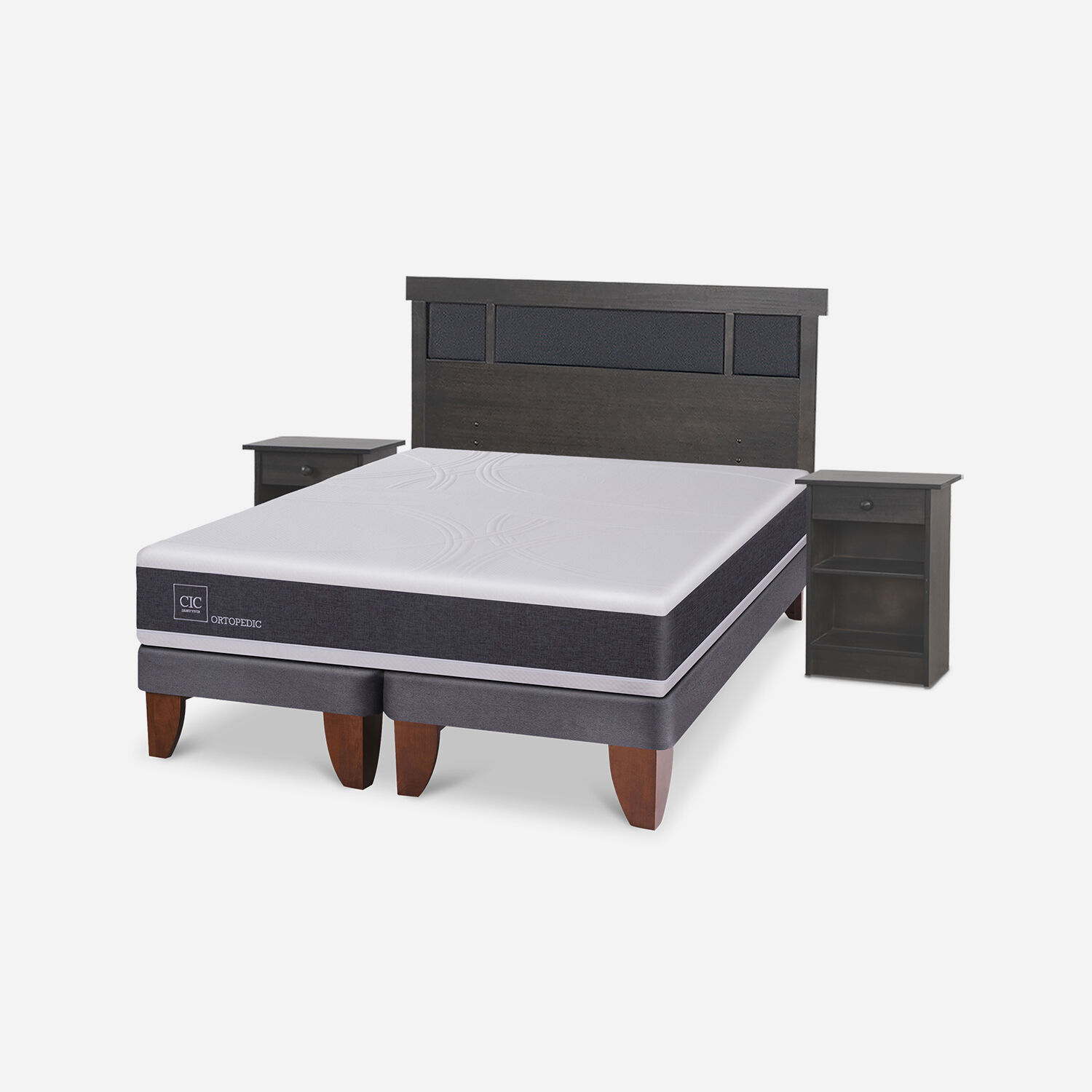 Cama Europea 2 Plazas Ortopedic Base Dividida + Set Dubl&iacute;n Gris