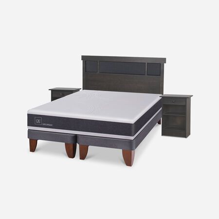 Cama Europea 2 Plazas Ortopedic Base Dividida + Set Dubl&iacute;n Gris