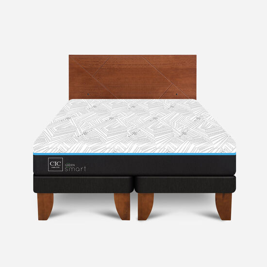 Cama Europea 2 Plazas Smart Green Base Dividida + Respaldo Villarrica