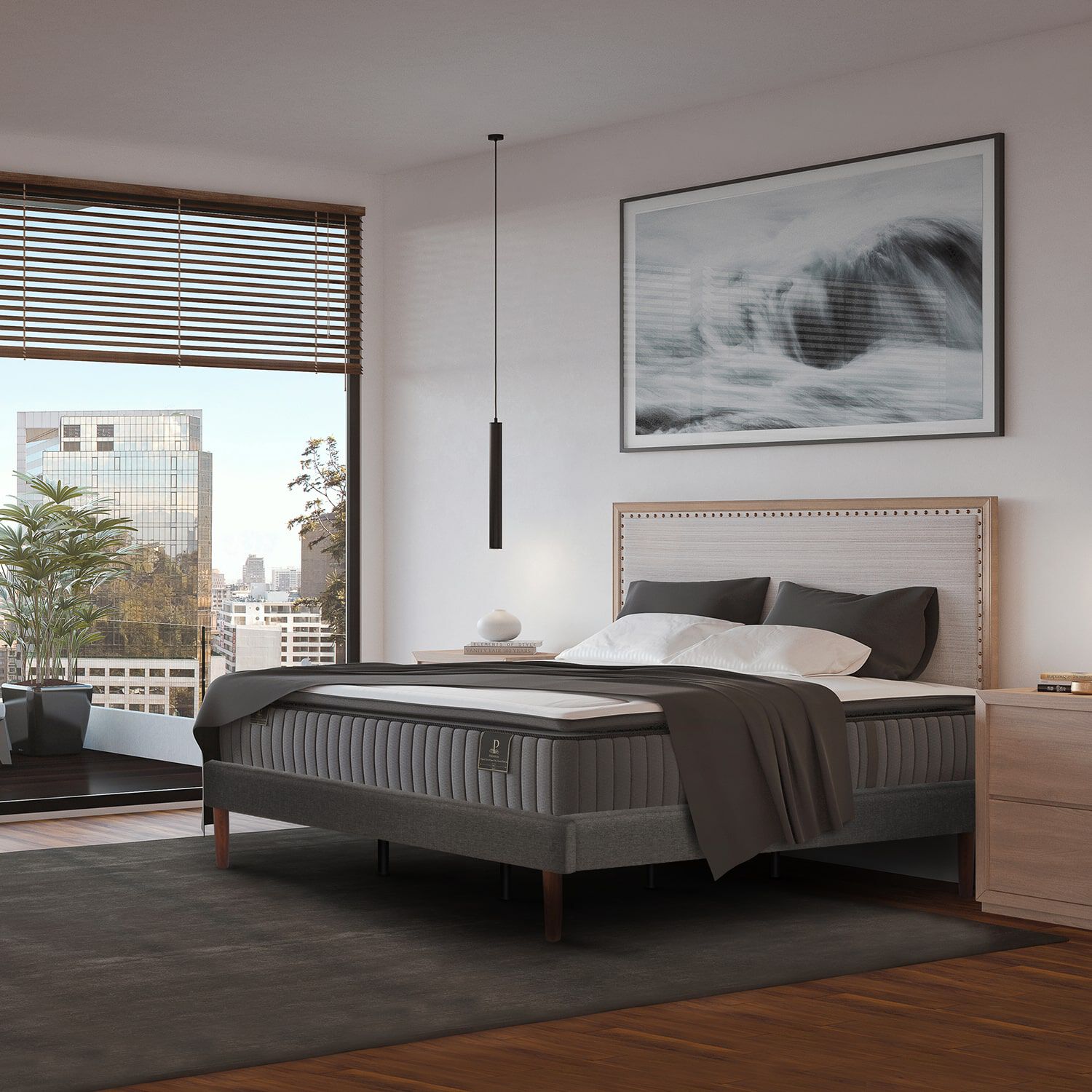Cama Europea Curve King Premium + Set Mir&oacute; Caramel
