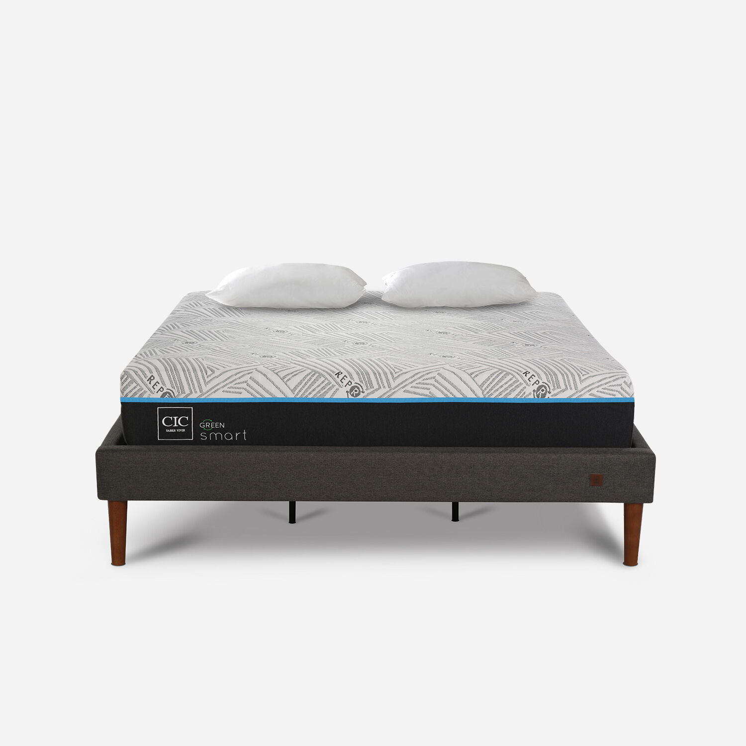 Cama Europea Curve King Infinity Green + Almohadas Viscoel&aacute;sticas