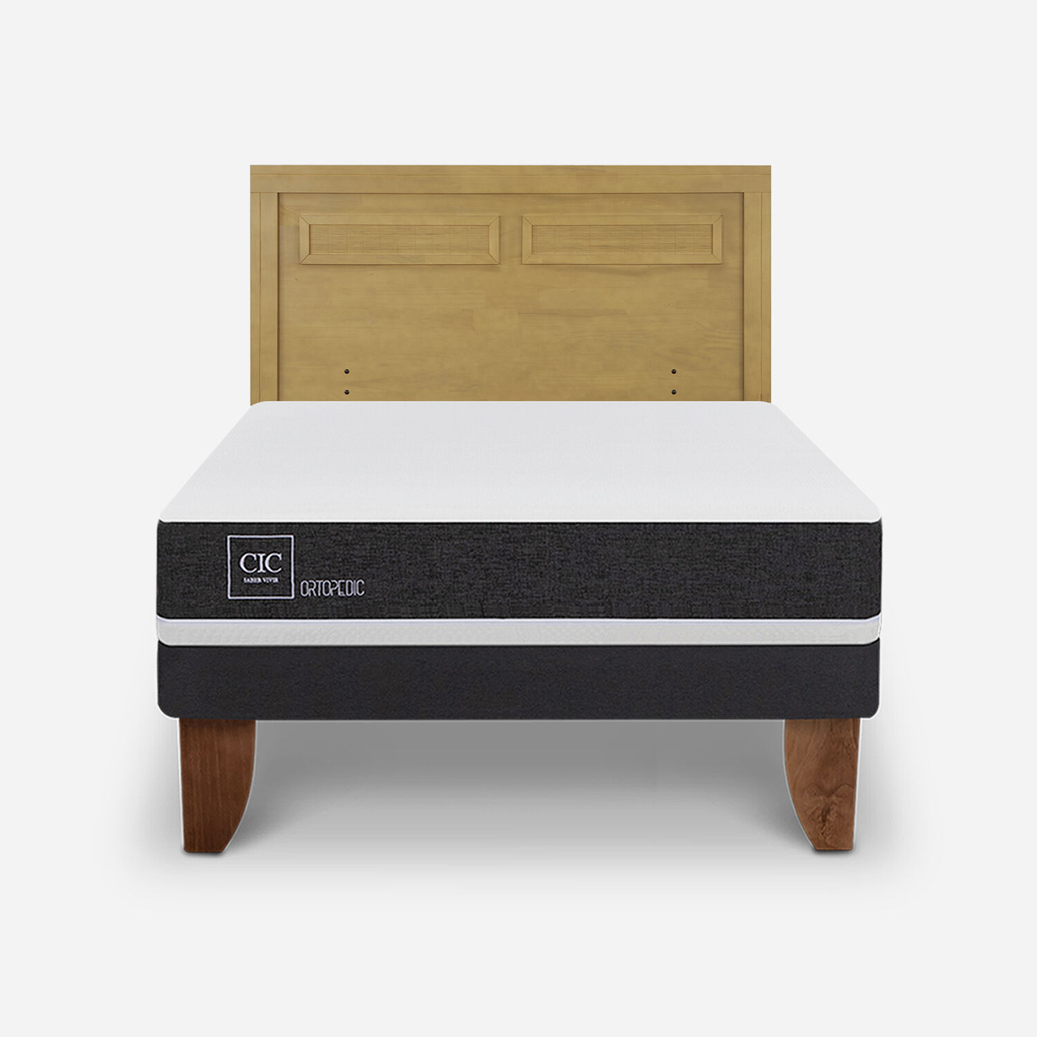 Cama Europea 2 Plazas Ortopedic Base Normal + Respaldo Mil&aacute;n Mostaza