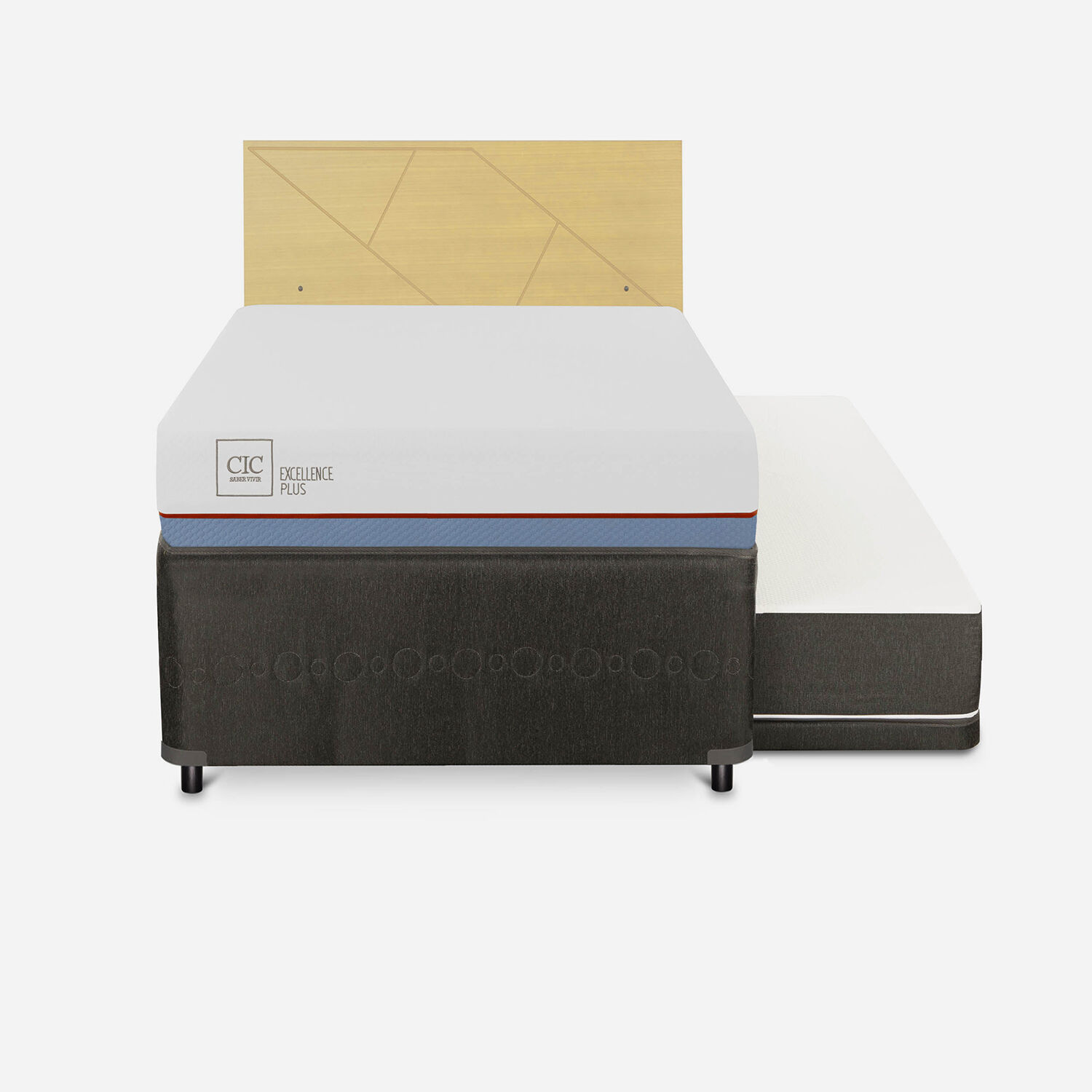 Cama Nido Div&aacute;n Excellence Plus + Respaldo Villarrica Mostaza