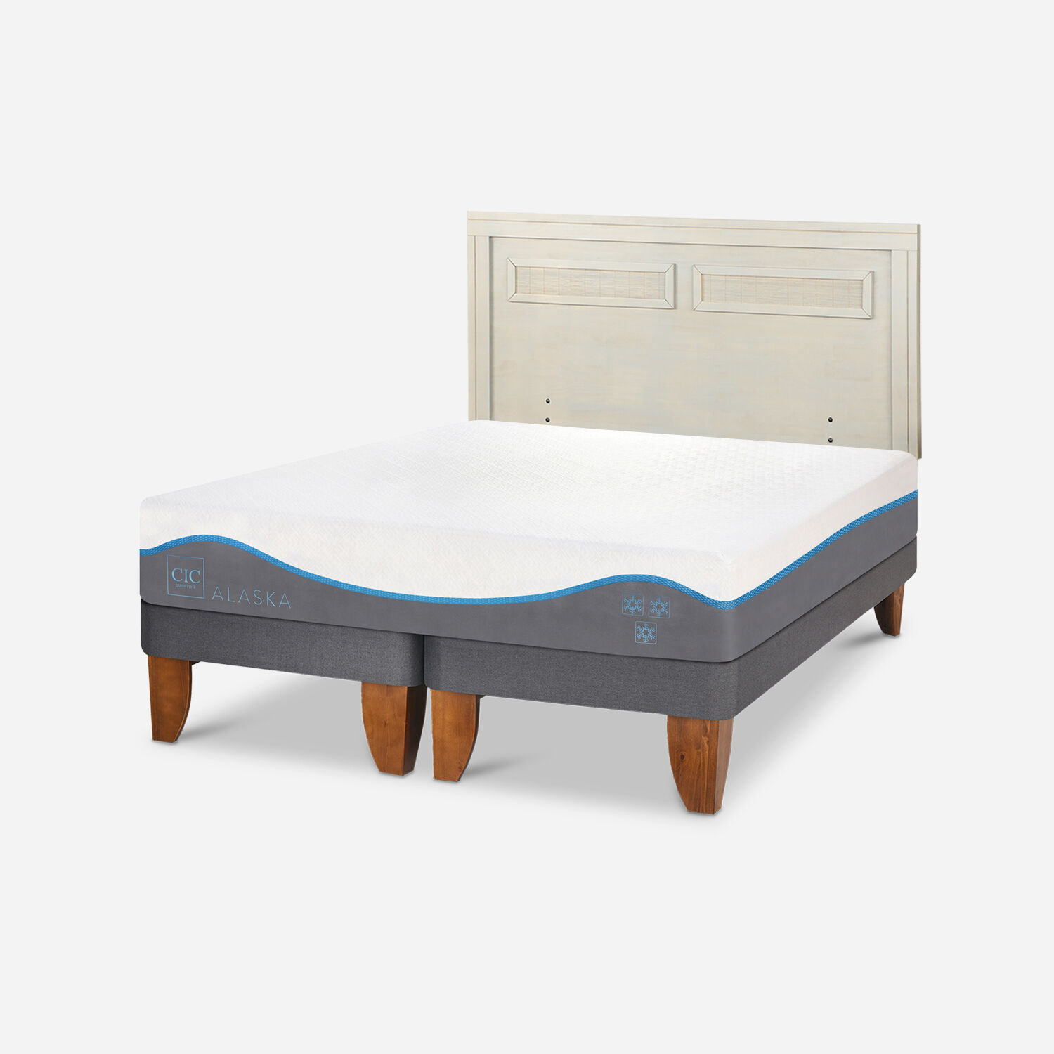 Cama Europea 2 Plazas Alaska Base Dividida + Respaldo Mil&aacute;n Alpino