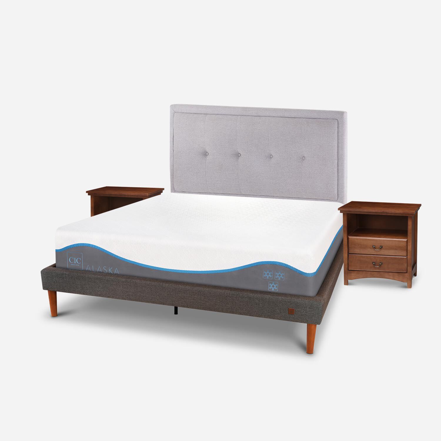Cama Europea Curve 2 Plazas Alaska + Set Ganges