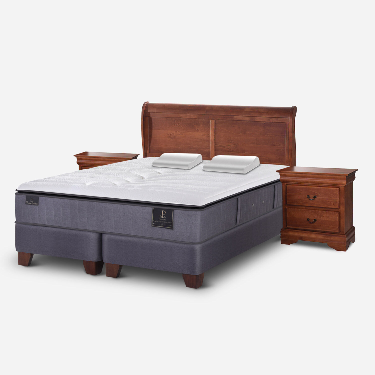 Box Spring King Premium + Almohadas Viscoel&aacute;sticas + Set Mir&oacute; Caramel