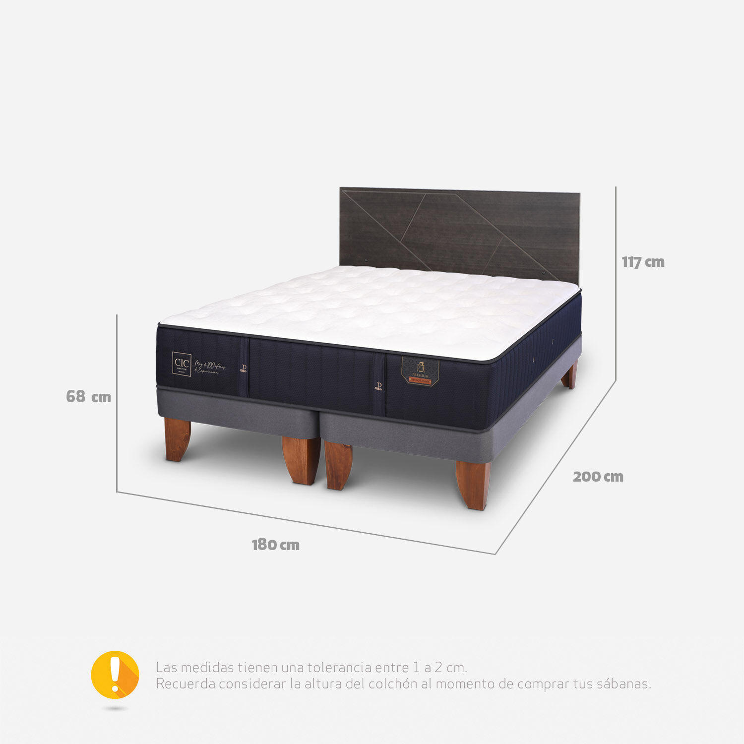 Cama Europea King Premium + Respaldo Villarrica Gris