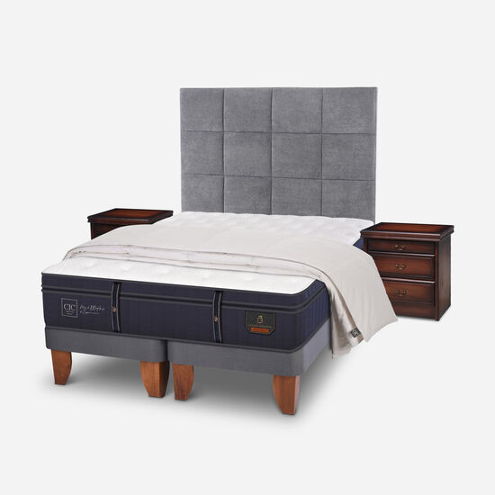 Cama Europea 2 Plazas Base Dividida Grand Premium + Set Támesis + Plumón 100% Pluma de Ganso