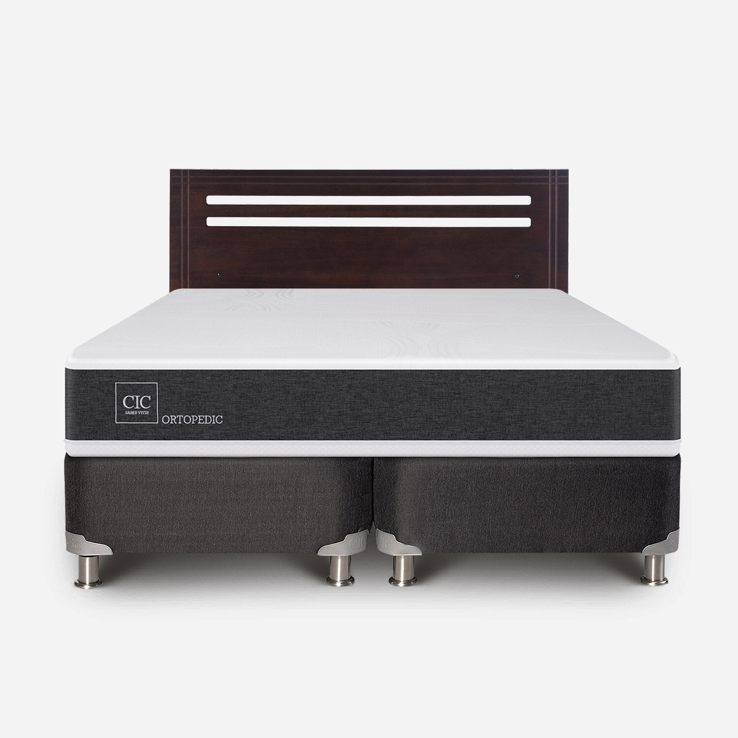Box Spring 2 Plazas Ortopedic Base Dividida 5 Zonas + Respaldo Múnich Chocolate