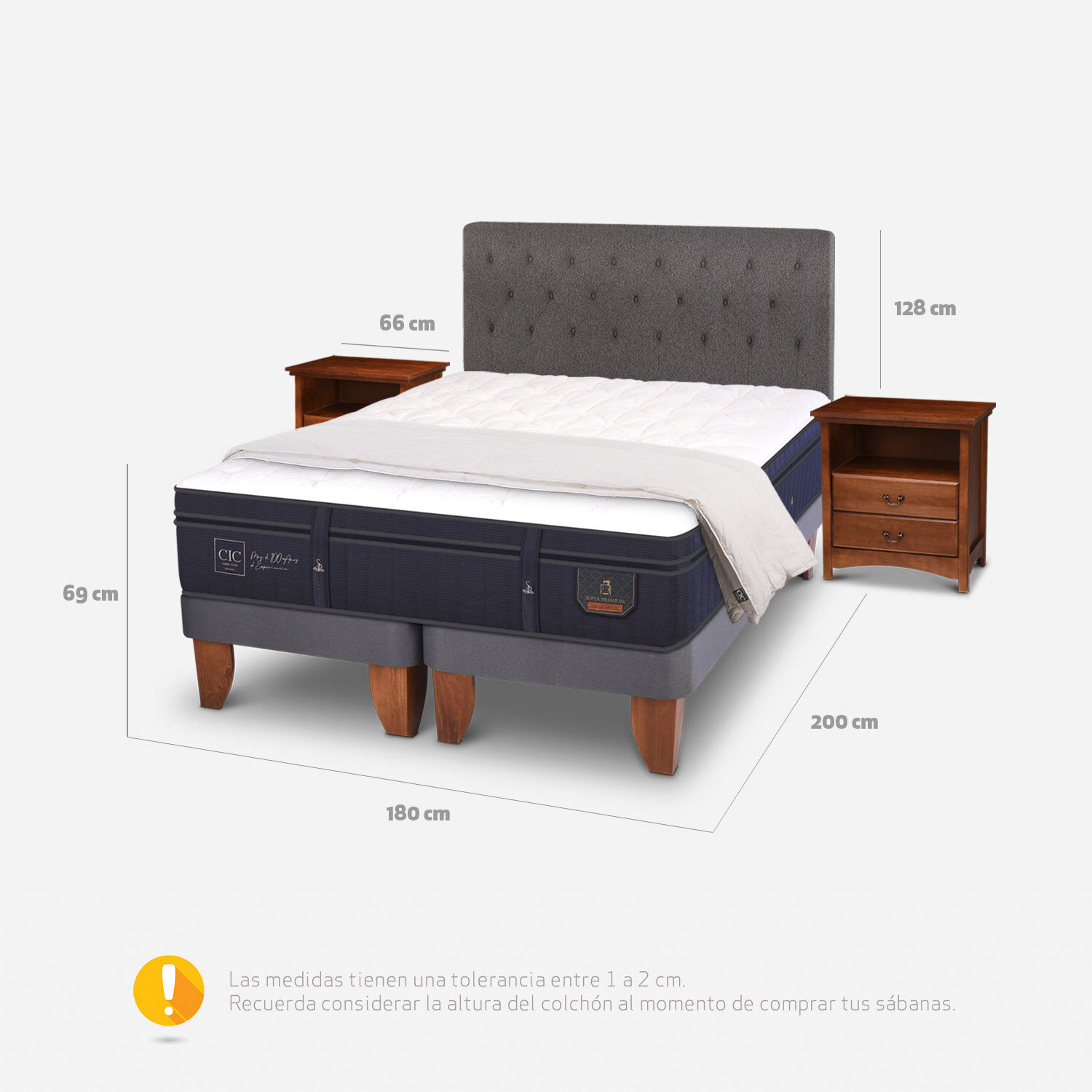 Cama Europea King Super Premium + Set Kaveri + Plum&oacute;n 15% Pluma de Ganso