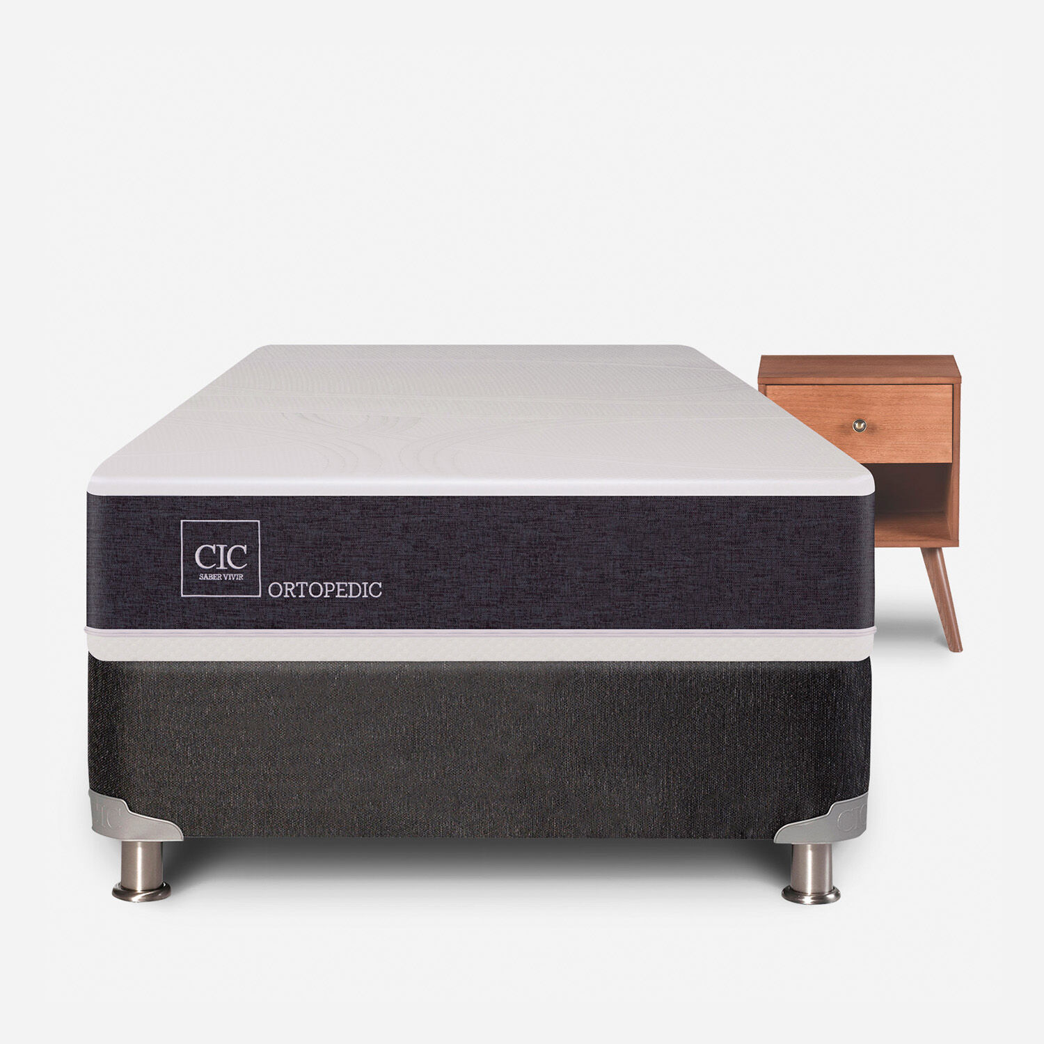 Box Spring 1 Plaza Ortopedic 5 Zonas + Velador Gales Caramel