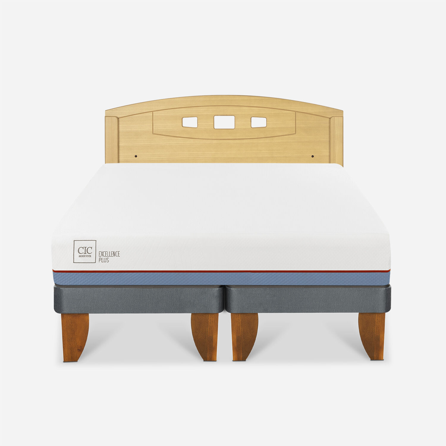 Cama Europea 2 Plazas Excellence Plus Base Dividida + Respaldo Gales Mostaza