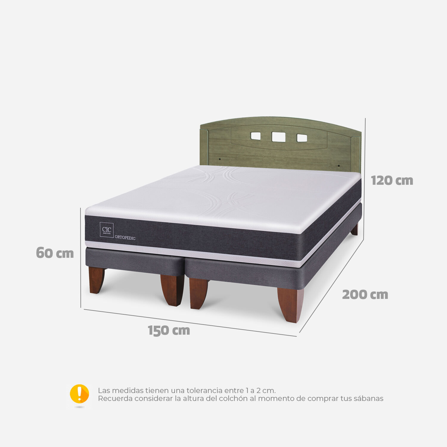 Cama Europea 2 Plazas Ortopedic Base Dividida + Respaldo Gales Olivo