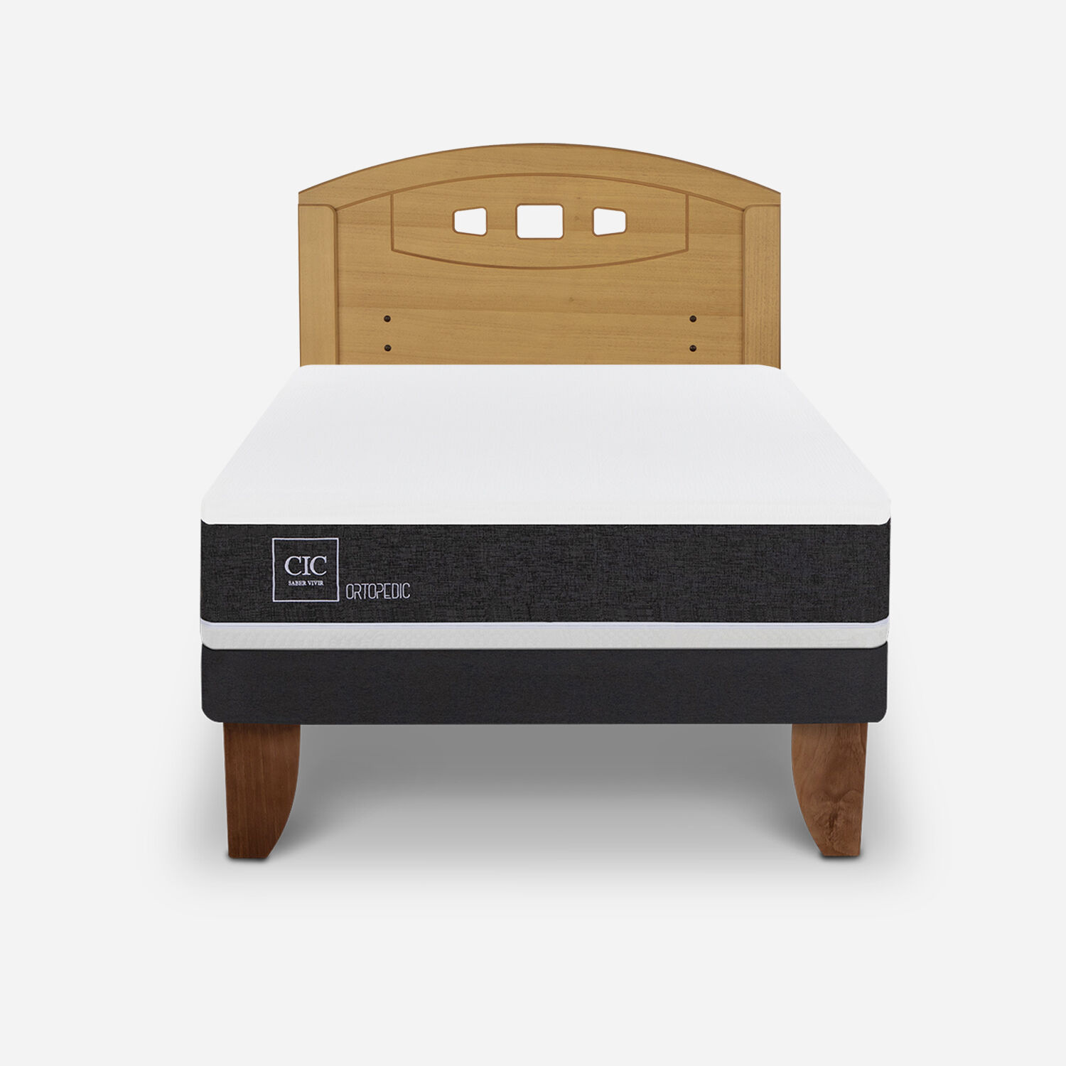 Cama Europea 1,5 Plazas Ortopedic + Respaldo Gales Mostaza