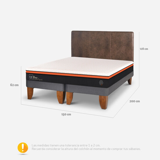 Cama Europea 2 Plazas Bee Comfort + Respaldo Antique