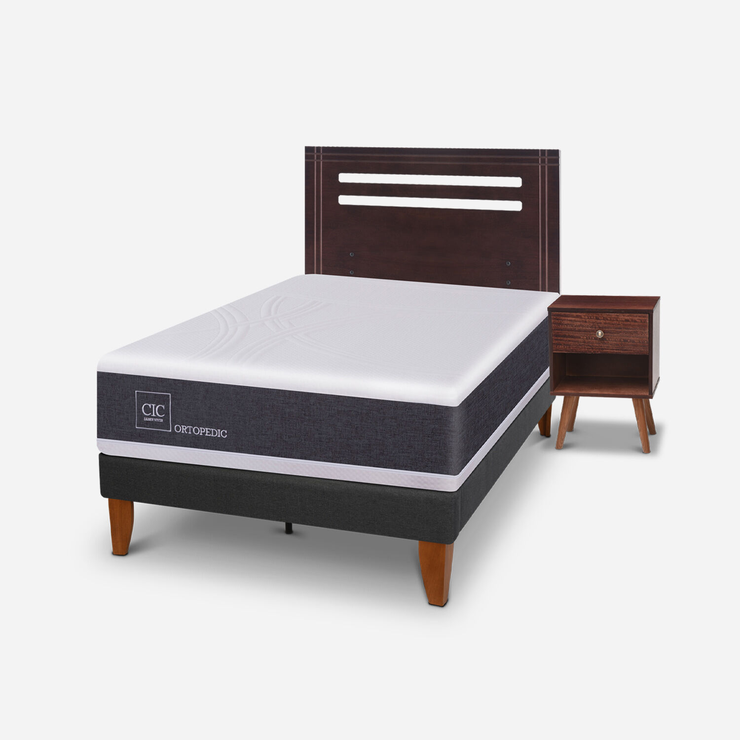 Cama Europea Curve 1,5 Plazas Ortopedic + Set M&uacute;nich Chocolate