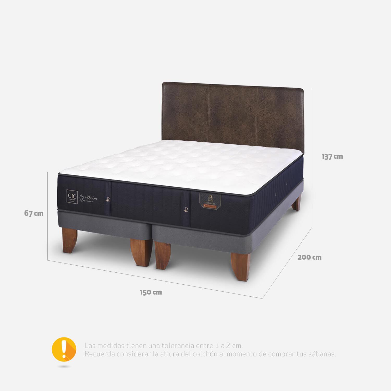 Cama Europea 2 Plazas Premium Base Dividida + Respaldo Baker