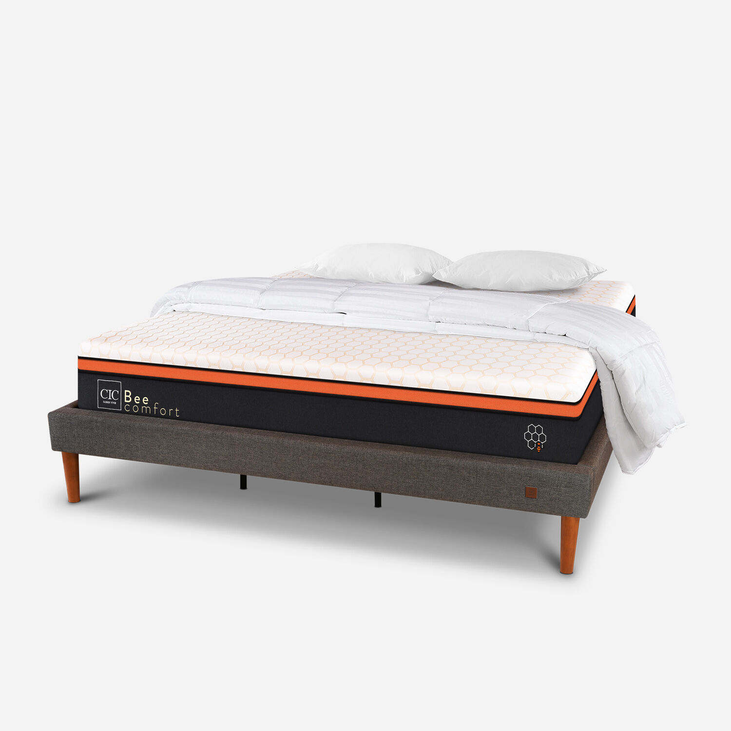 Cama Europea Curve King Bee Comfort + Almohadas Viscoel&aacute;sticas + Plum&oacute;n