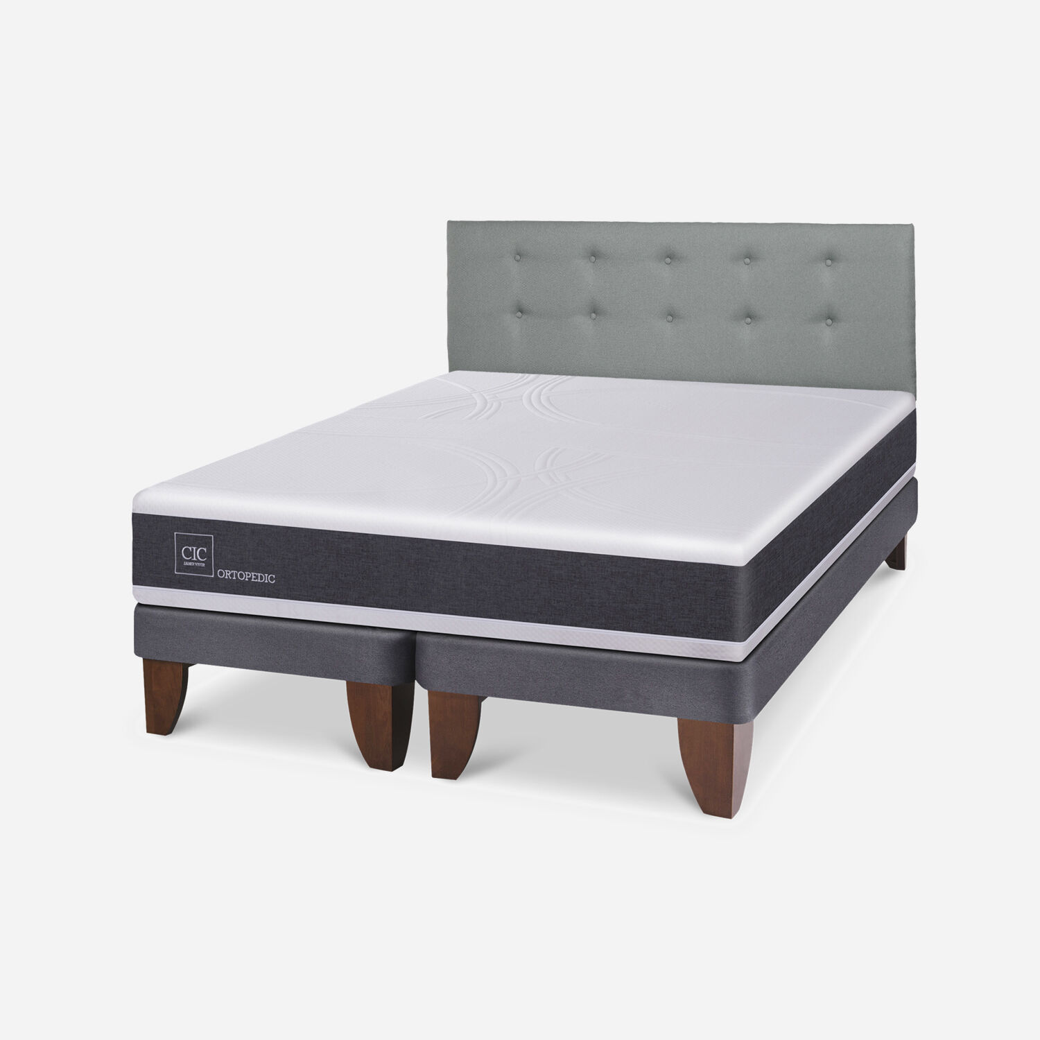 Cama Europea King New Ortopedic + Respaldo Tapizado Gris