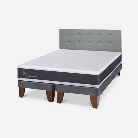 Cama Europea King New Ortopedic + Respaldo Tapizado Gris