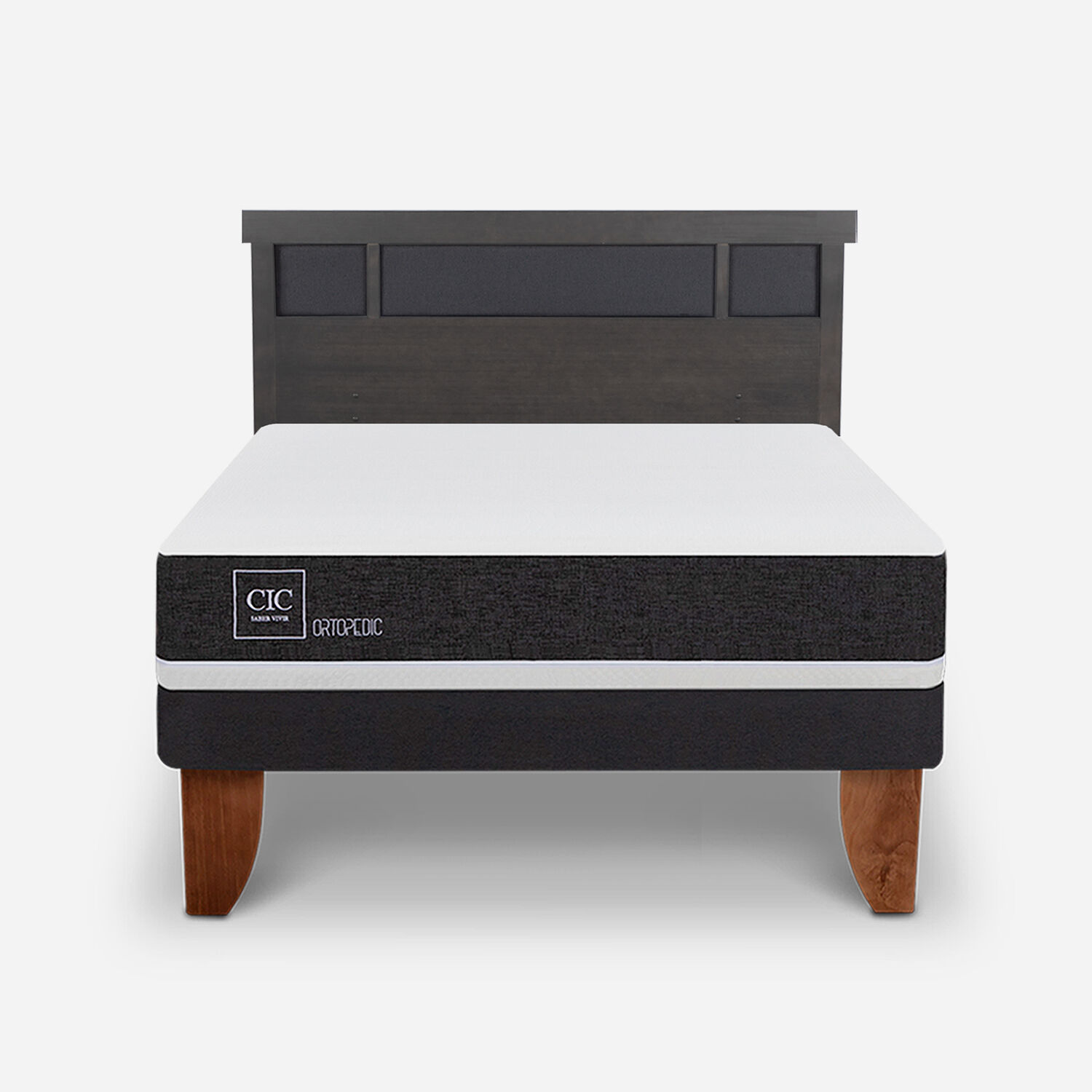 Cama Europea 2 Plazas Ortopedic Base Normal + RespaldoDubl&iacute;n Gris