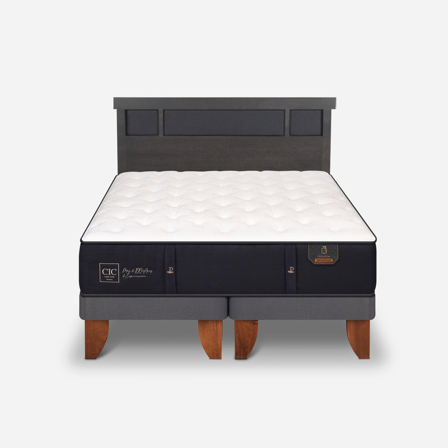 Cama Europea 2 Plazas Premium Base Dividida + Respaldo Dublín Gris