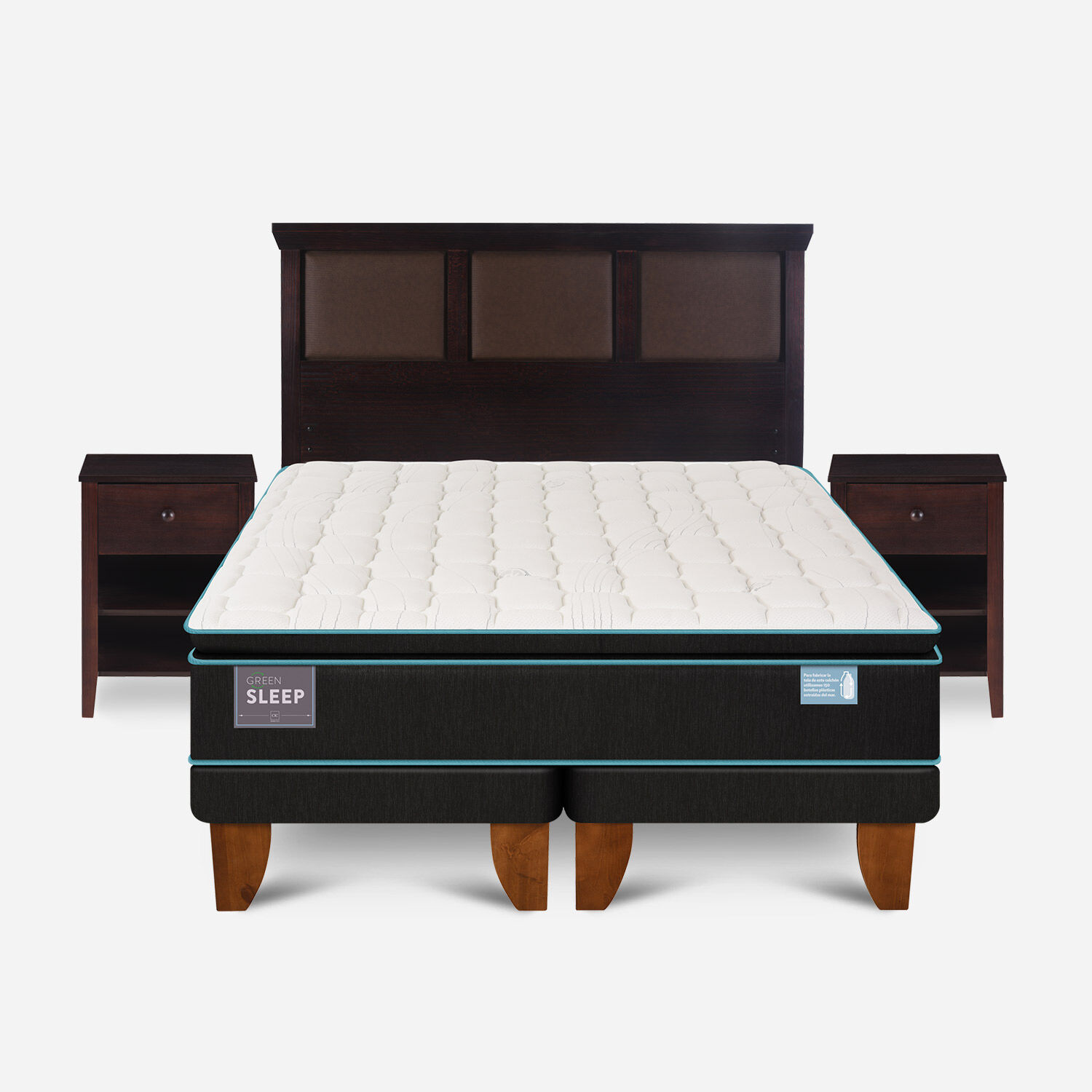 Cama Europea King Green Sleep Base Dividida + Set Torino Choc