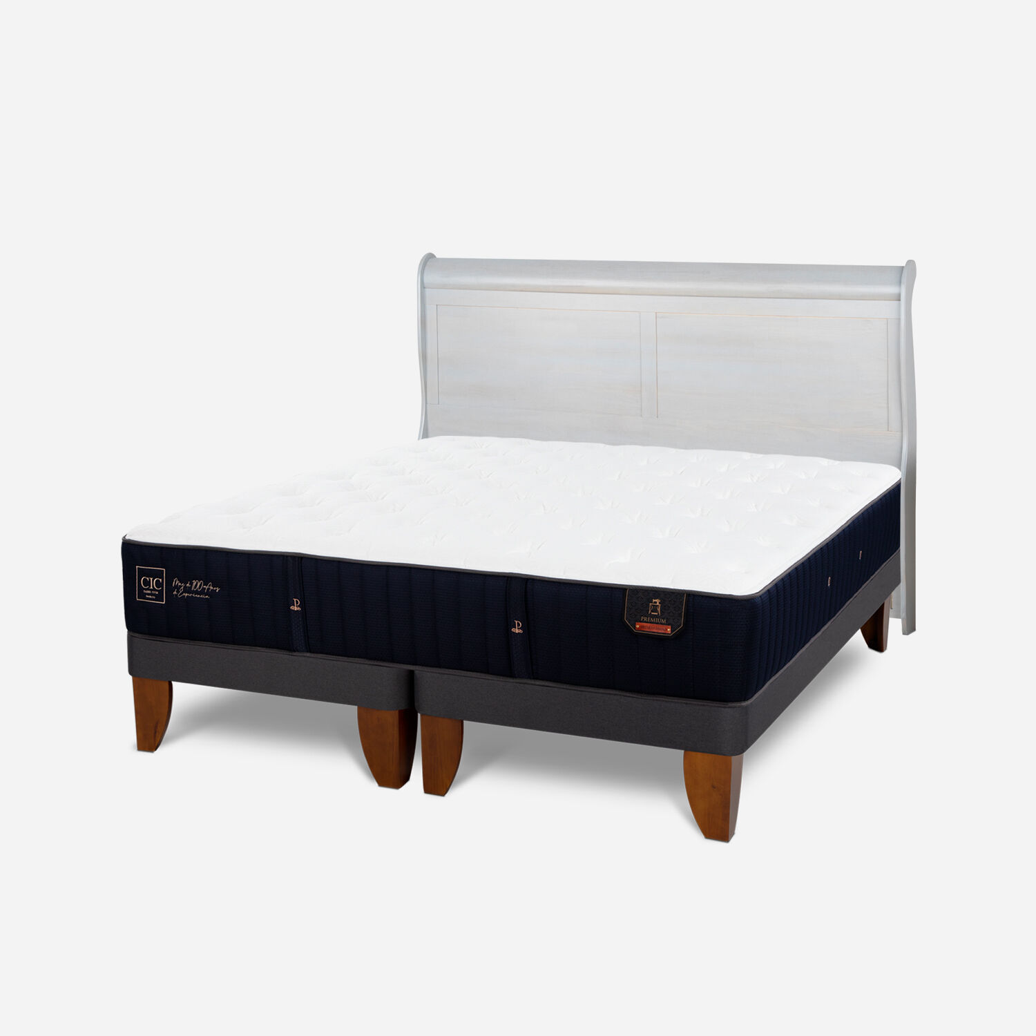 Cama Europea 2 Plazas Premium Base Dividida + Respaldo Miró Alpino