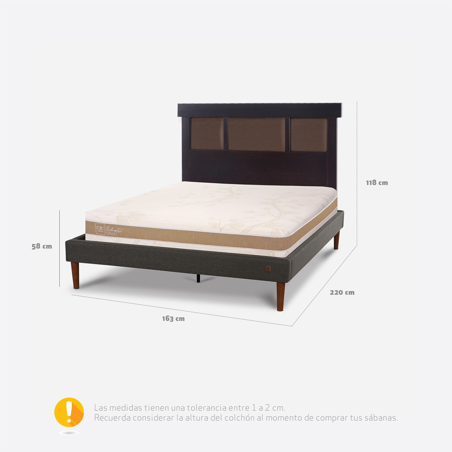 Cama Europea Curve 2 Plazas Rilassati Infinity + Respaldo Dubl&iacute;n Chocolate