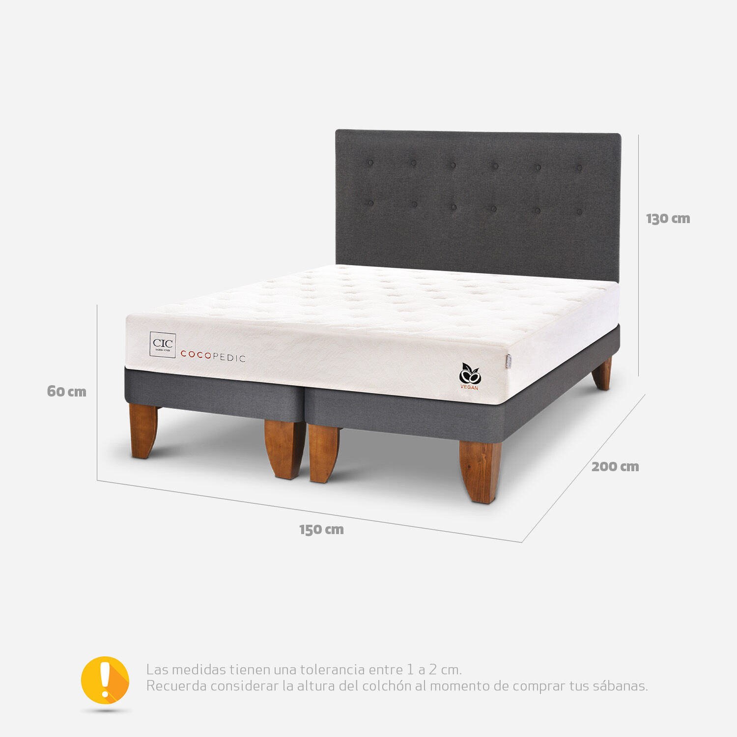 Cama Europea 2 Plazas Cocopedic Base Dividida + Respaldo &Eacute;ufrates