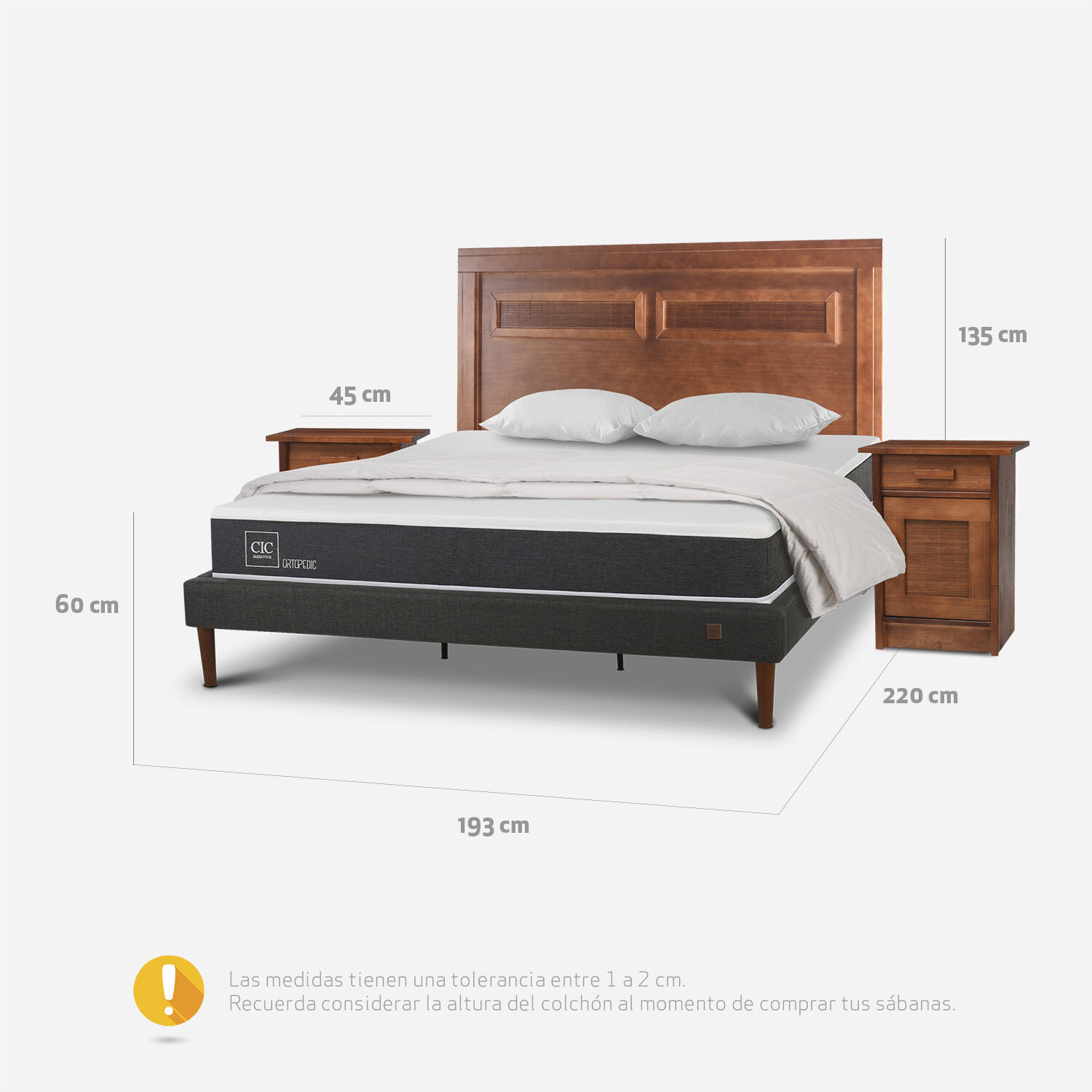 Cama Europea Curve King Ortopedic + Set Mil&aacute;n Caramel + Almohadas + Plum&oacute;n