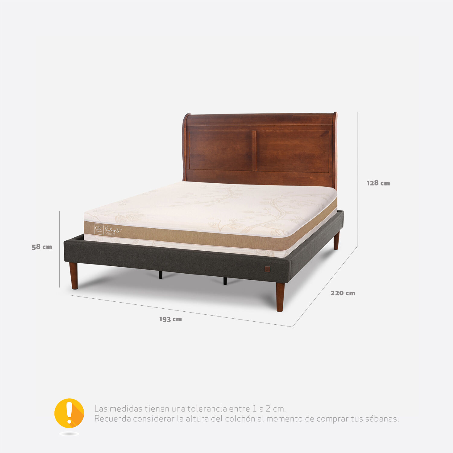 Cama Europea Curve King Rilassati Infinity + Respaldo Mir&oacute; Caramel