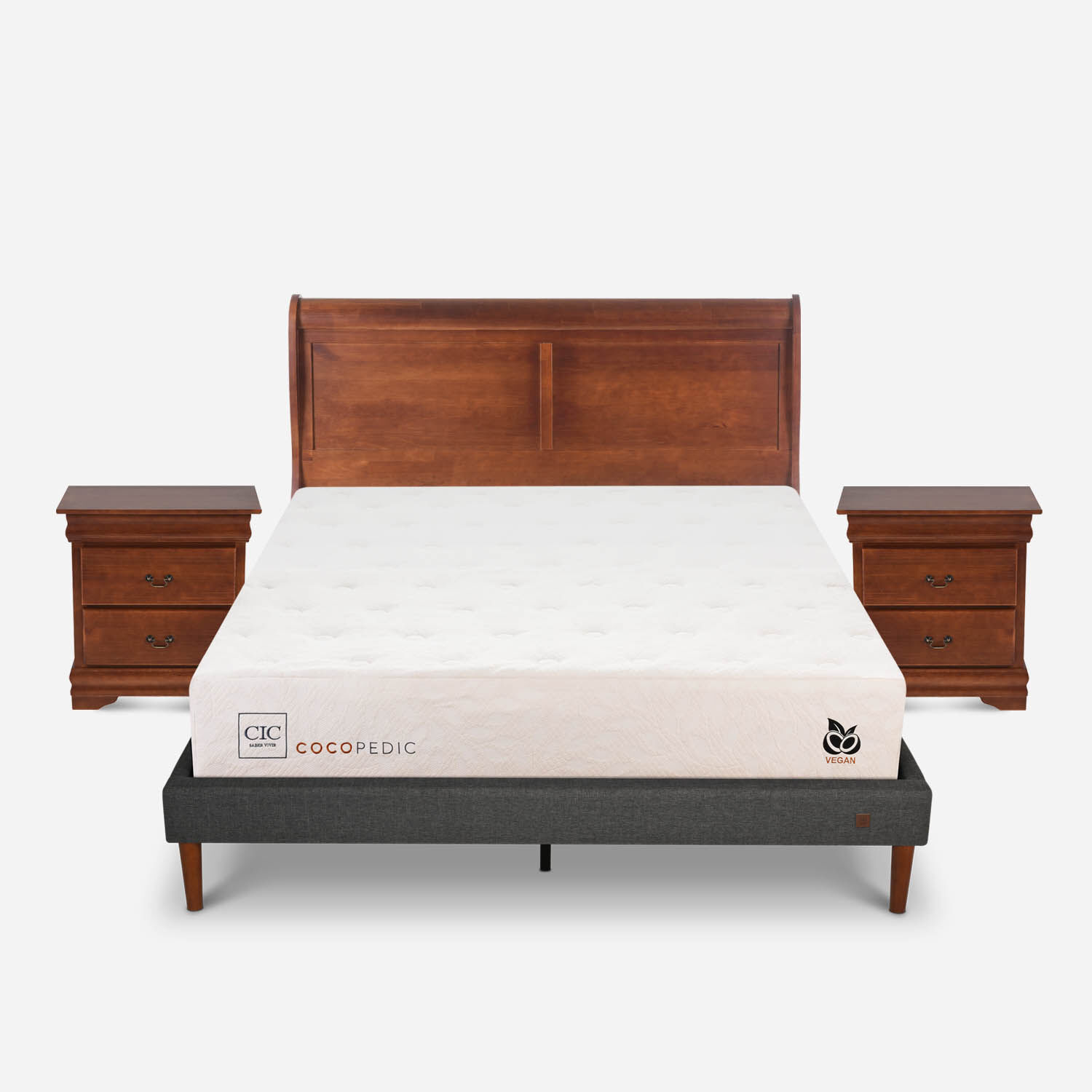 Cama Europea Curve 2 Plazas Cocopedic + Set Mir&oacute; Caramel