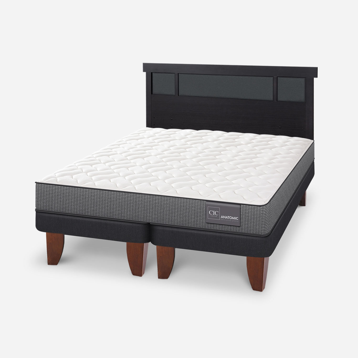 Cama Europea 2 Plazas Anatomic Base Dividida + Respaldo Dubl&iacute;n Negro
