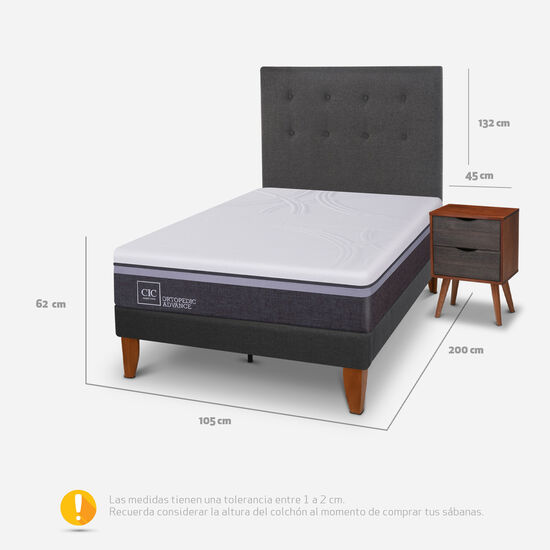 Cama Europea Curve 1.5 Plazas Ortopedic Advance + Set Éufrates