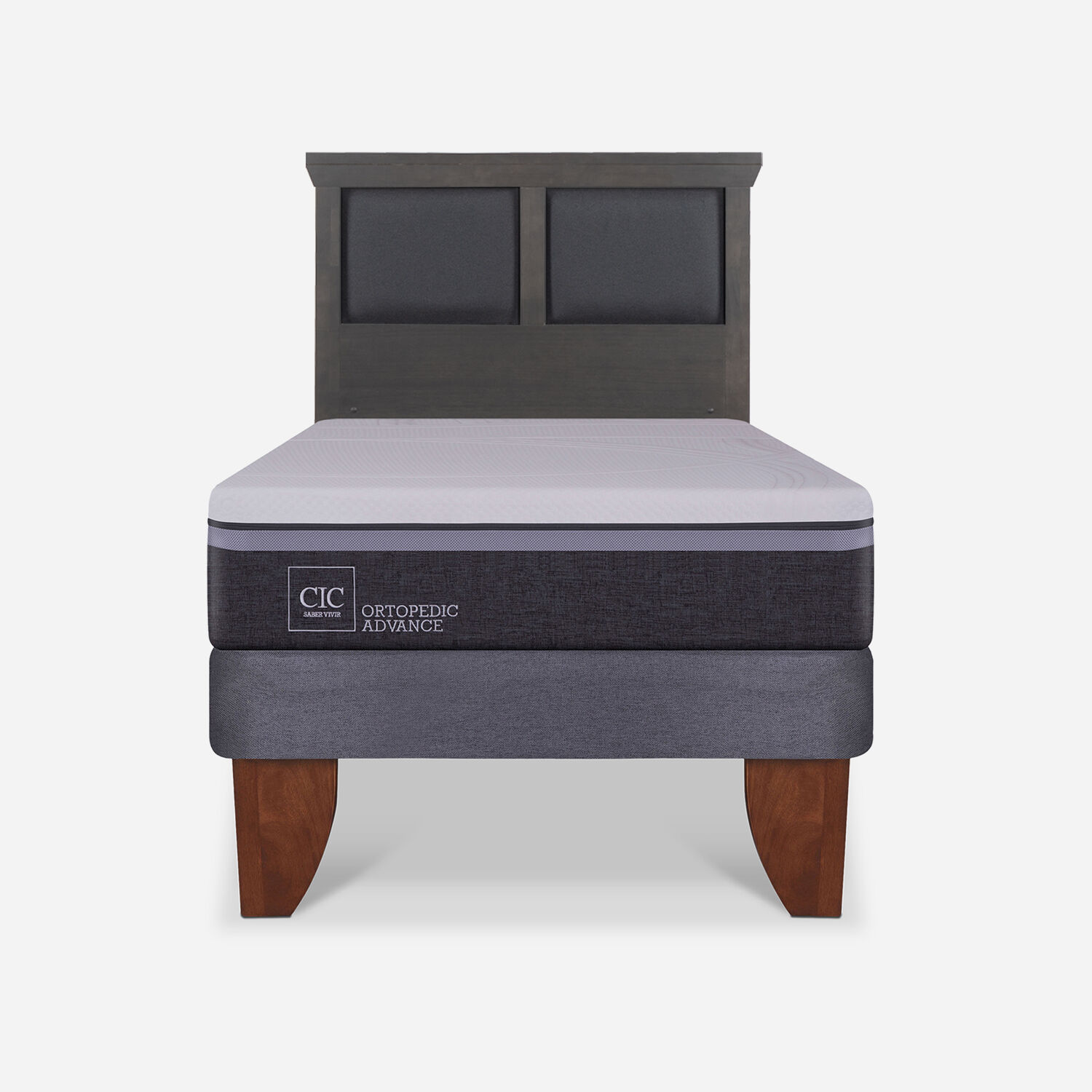 Cama Europea 1,5 Plazas Ortopedic Advance + Respaldo Torino Gris