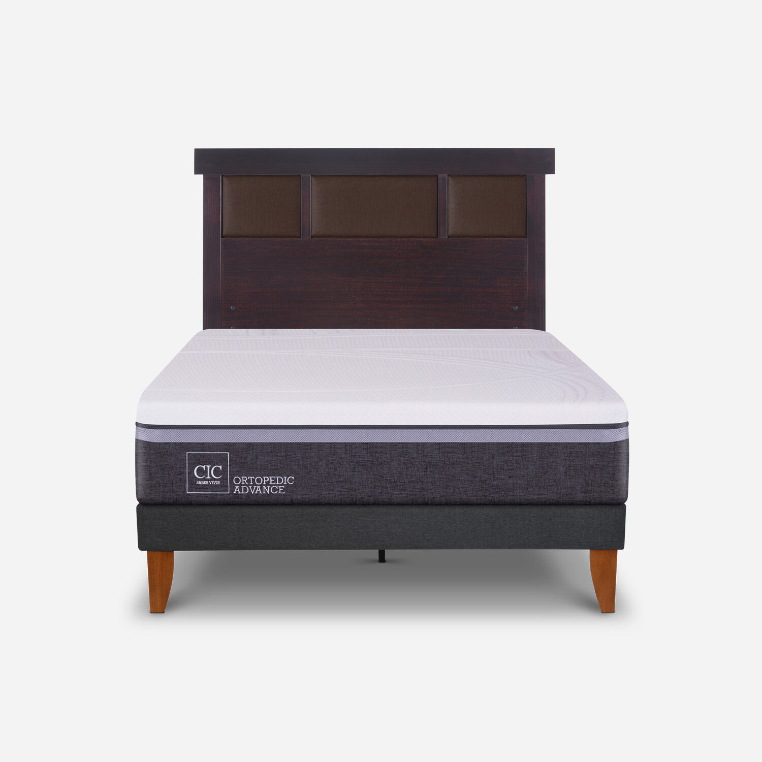 Cama Europea Curve 1,5 Plazas Ortopedic Advance + Respaldo Dubl&iacute;n Chocolate