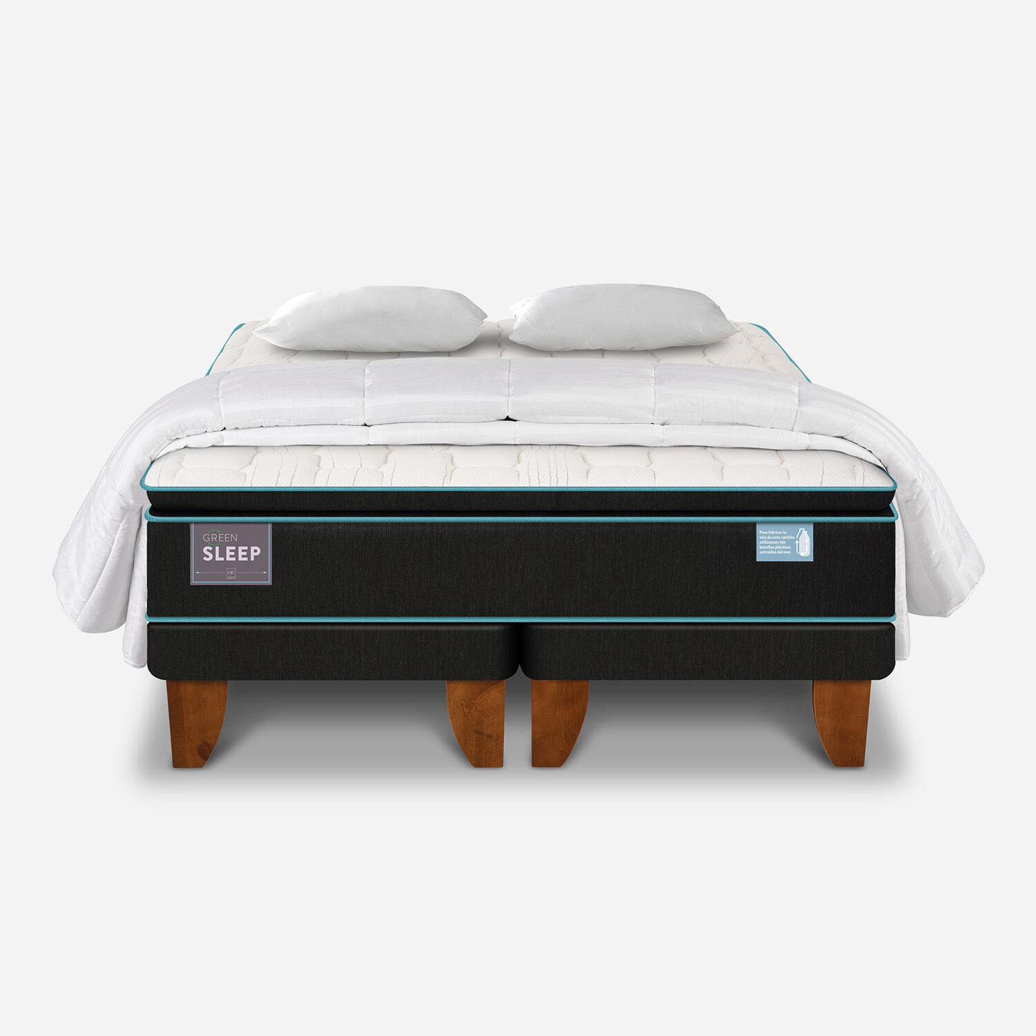 Cama Europea King Green Sleep + Almohadas Viscoel&aacute;sticas + Plum&oacute;n