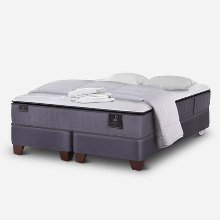 Box Spring 2 Plazas Premium Base Dividida + Almohadas + Plum&oacute;n + S&aacute;banas