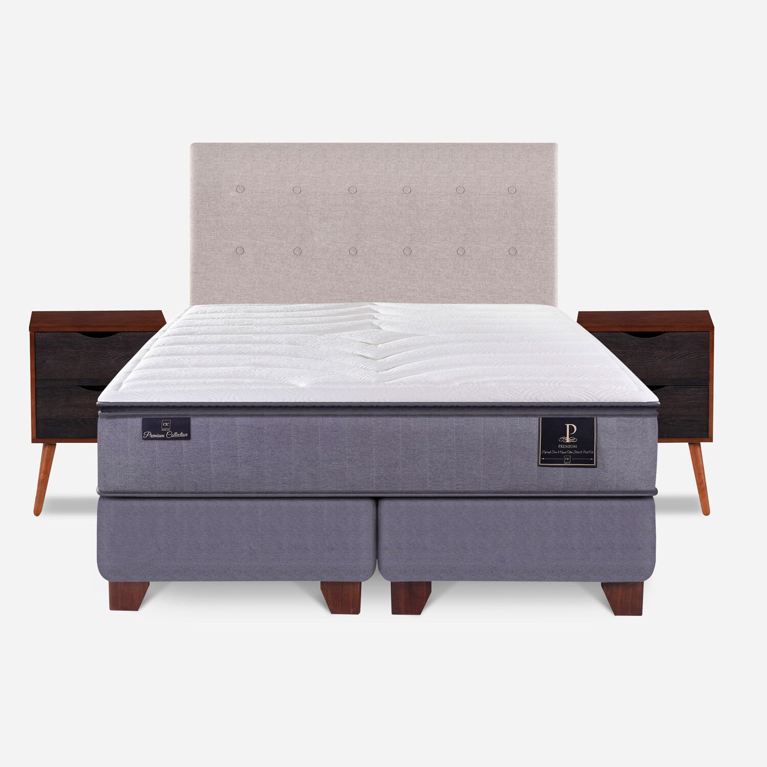Box Spring 2 Plazas Premium Base Dividida + Set Tigris