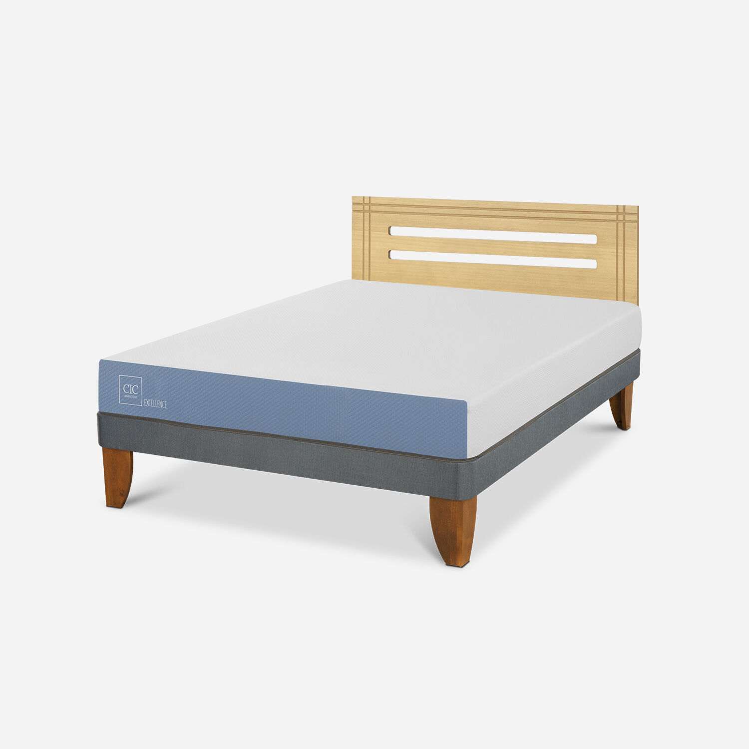Cama Europea 2 Plazas Excellence Base Normal + Respaldo Múnich Mostaza